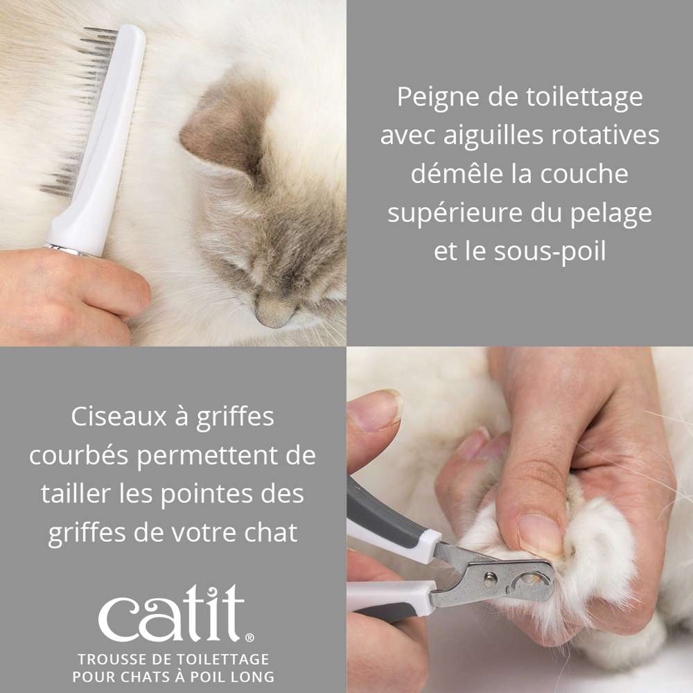 Trousse de toilettage pour chat à poils longs - Catit