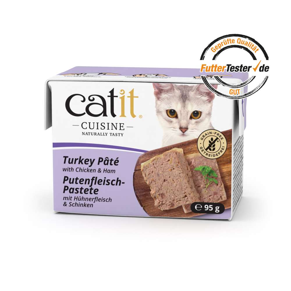 Pâtée Catit Cuisine à la dinde, emballage attrayant pour une alimentation savoureuse et équilibrée.