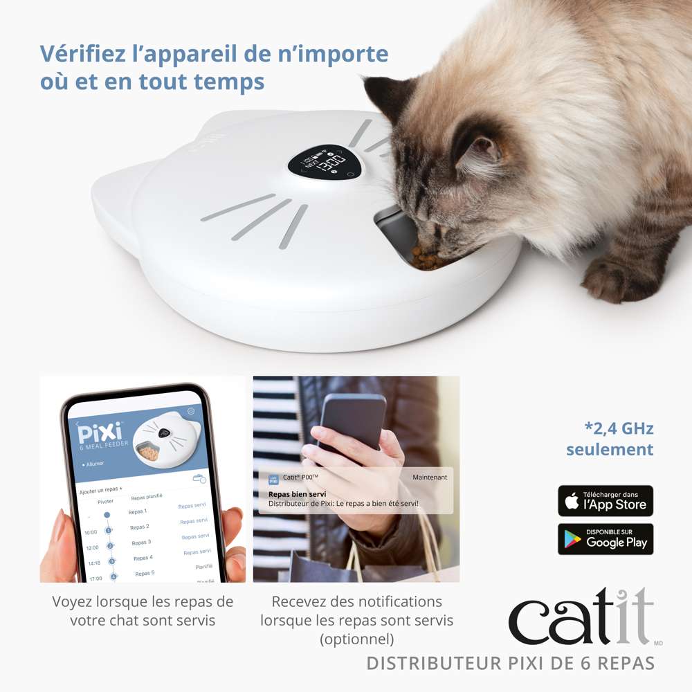 Distributeur de nourriture 6 repas pour chat - Catit Pixi Smart