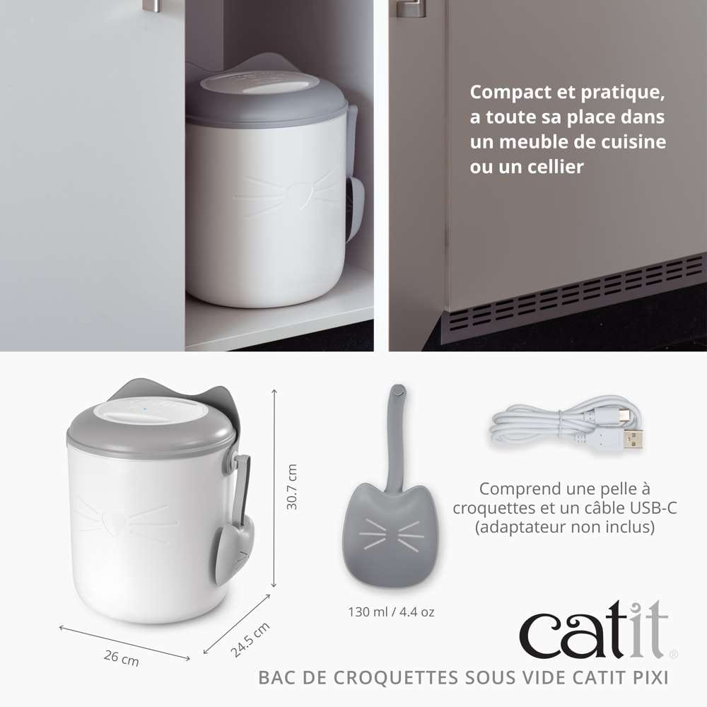 Gamelle intelligente Catit PIXI Smart Vacuum pour garder les croquettes fraîches plus longtemps.