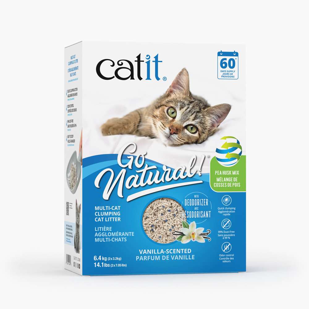 Litière agglomérante pour chat en cosses de pois et bentonite - Catit Go Natural