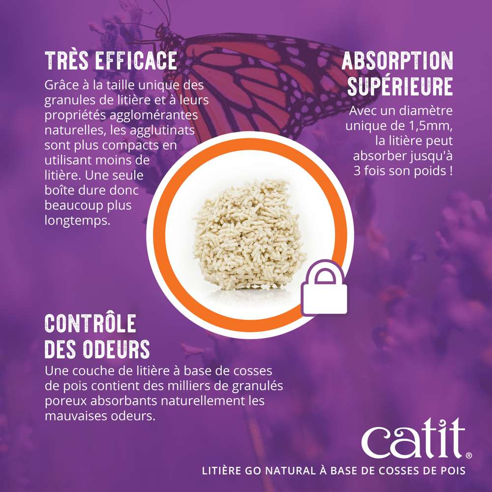 Absorption supérieure! Avec un diamètre unique de 1,5 mm, la litière peut absorber jusqu'à 3 fois son poids!