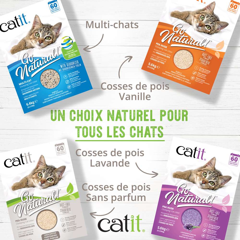 Litière agglomérante pour chat en cosses de pois recyclées - Catit Go Natural
