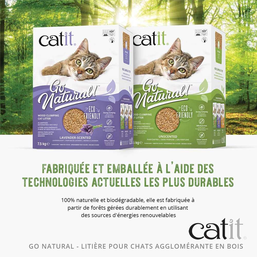 Litière agglomérante pour chats à base de bois - Parfum de lavande - Catit Go Natural