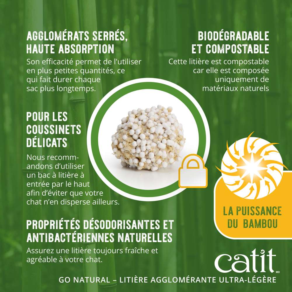 Litière agglomérante pour chat en bambou - Catit Go Natural