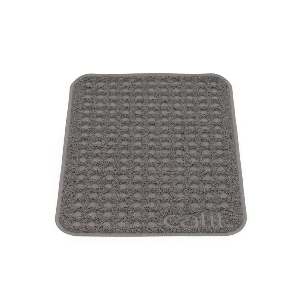 Tapis de protection pour bac à litière Catit, petit modèle, en situation d’utilisation.