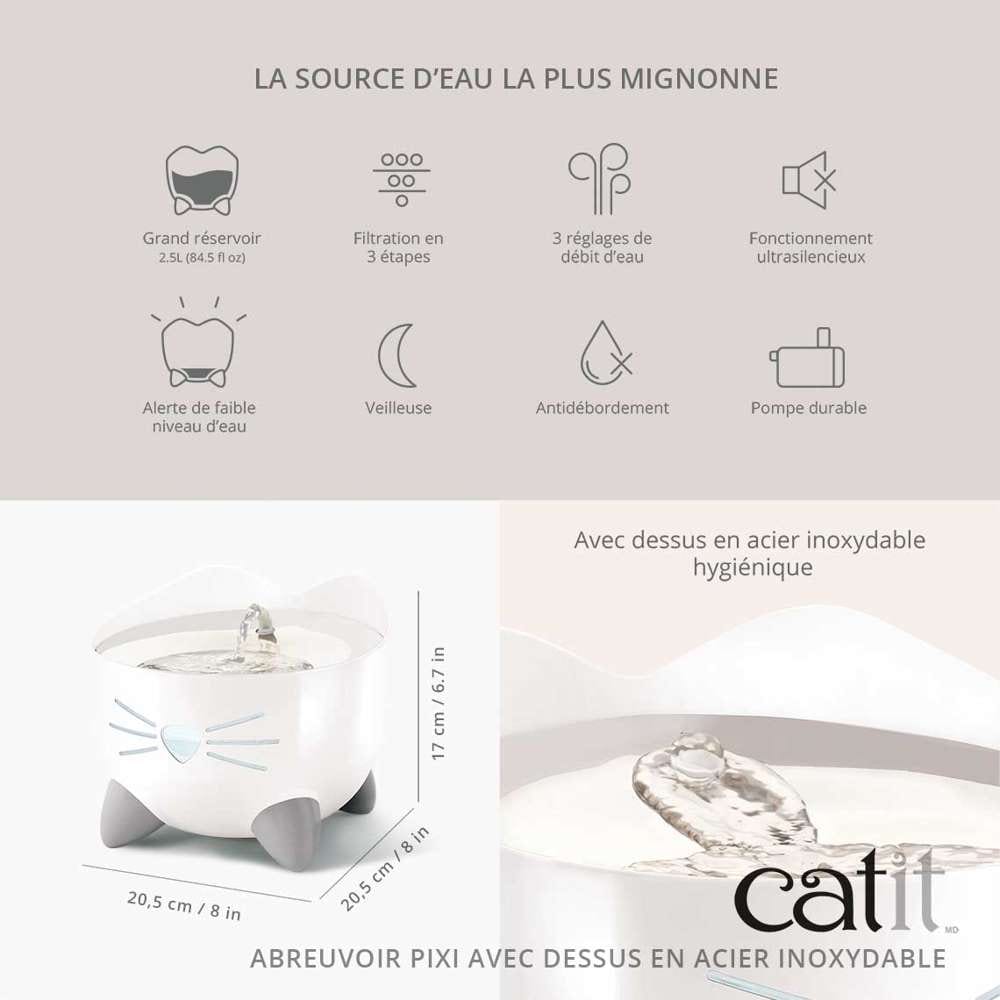 Fontaine à eau pour chat en acier inoxydable - Catit Pixi