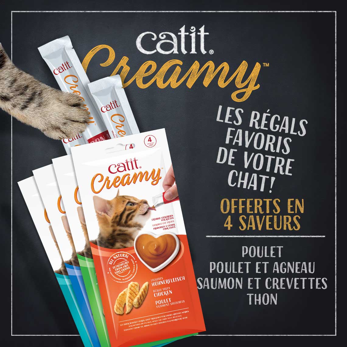 Friandises Catit Creamy – paquet de 4 ─ Poulet et agneau
