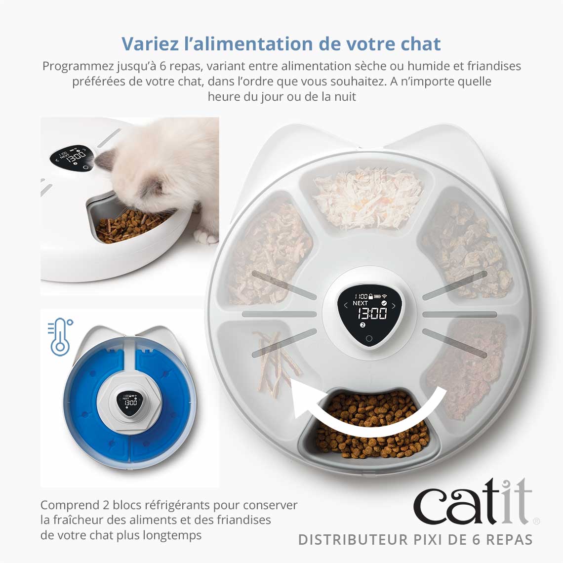 Distributeur de nourriture 6 repas pour chat - Catit Pixi Smart