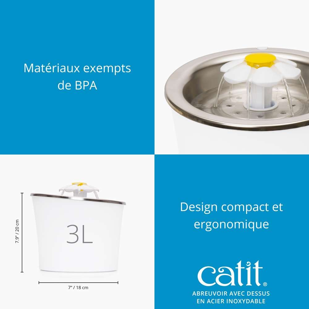 Fontaine à eau pour chat avec Fleur en acier inoxydable - Catit