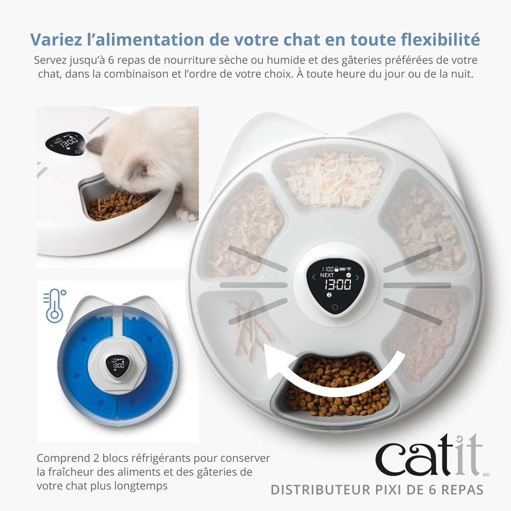 Distributeur de nourriture 6 repas pour chat - Catit Pixi Smart