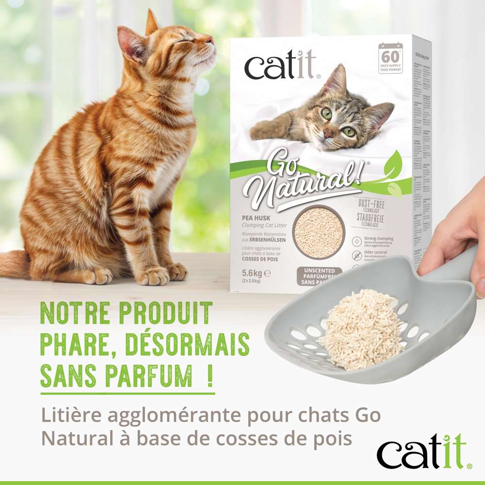 Litière agglomérante pour chat en cosses de pois recyclées - Catit Go Natural
