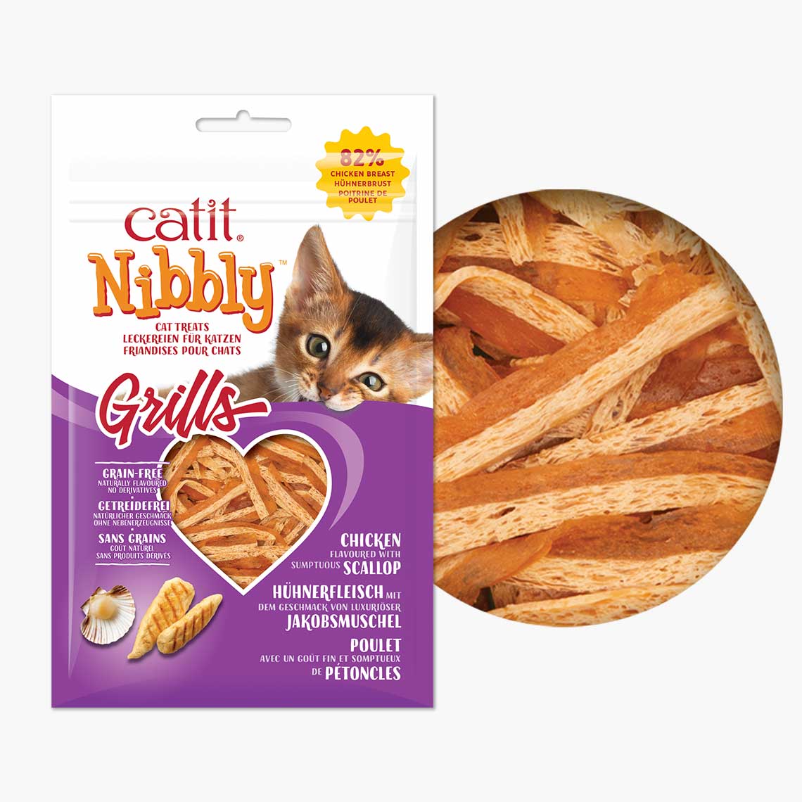 Tranches de poulet pour chat Grills - Catit Nibbly - Arôme de pétoncles