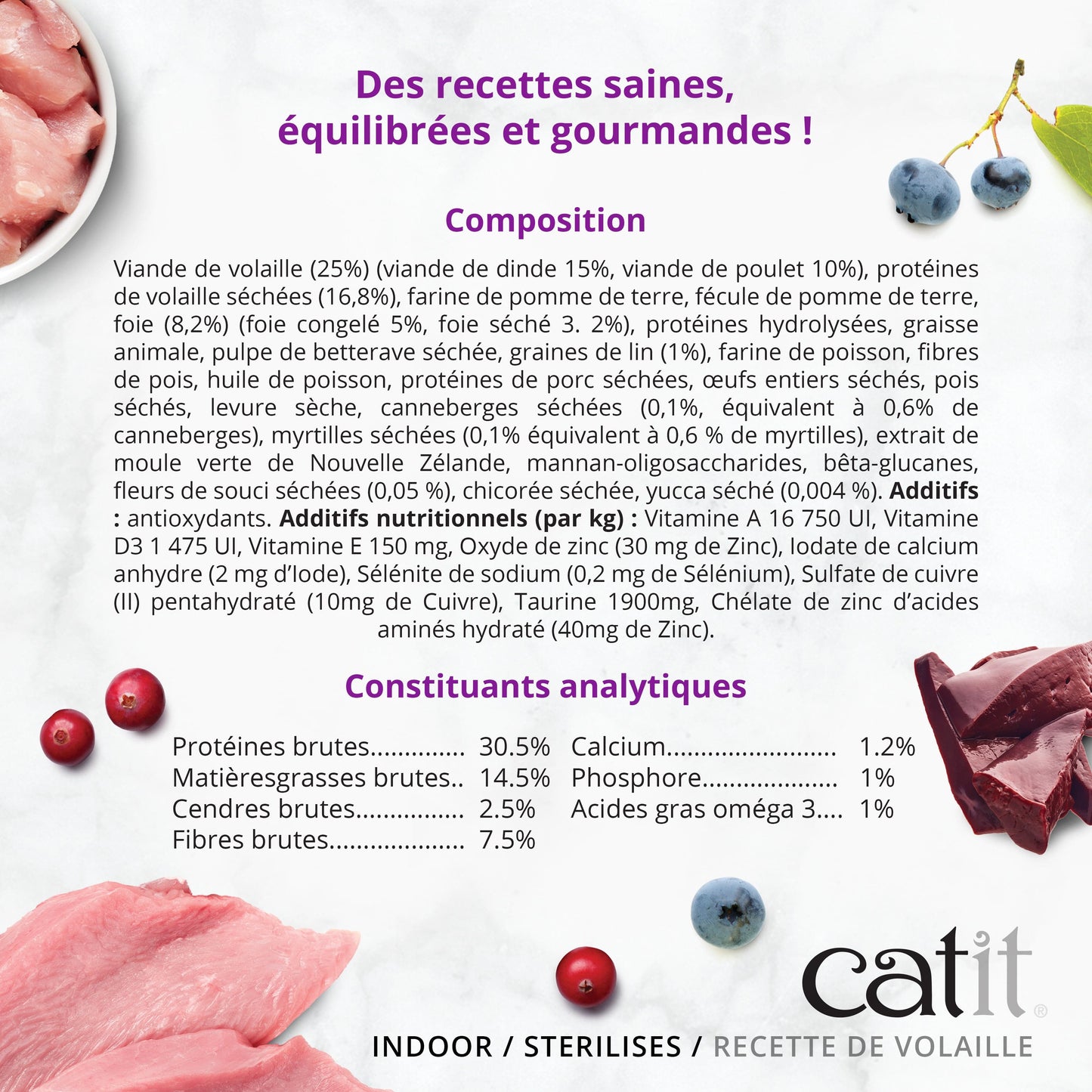 Croquettes chat stérilisé ou d'intérieur Volaille sans céréales - Catit Recipes - 400 g