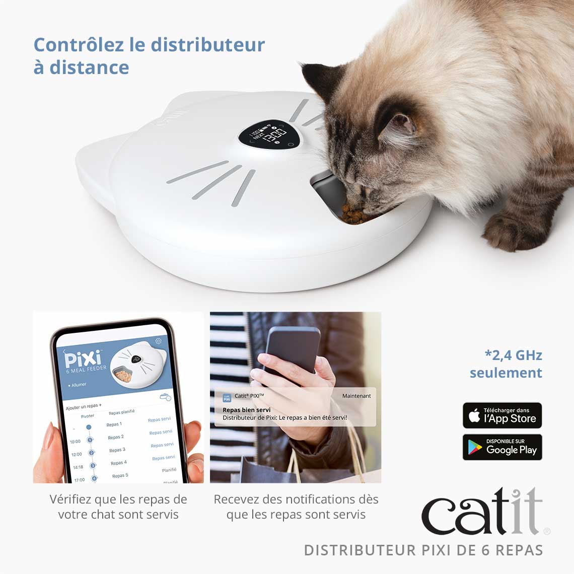 Distributeur de nourriture 6 repas pour chat - Catit Pixi Smart