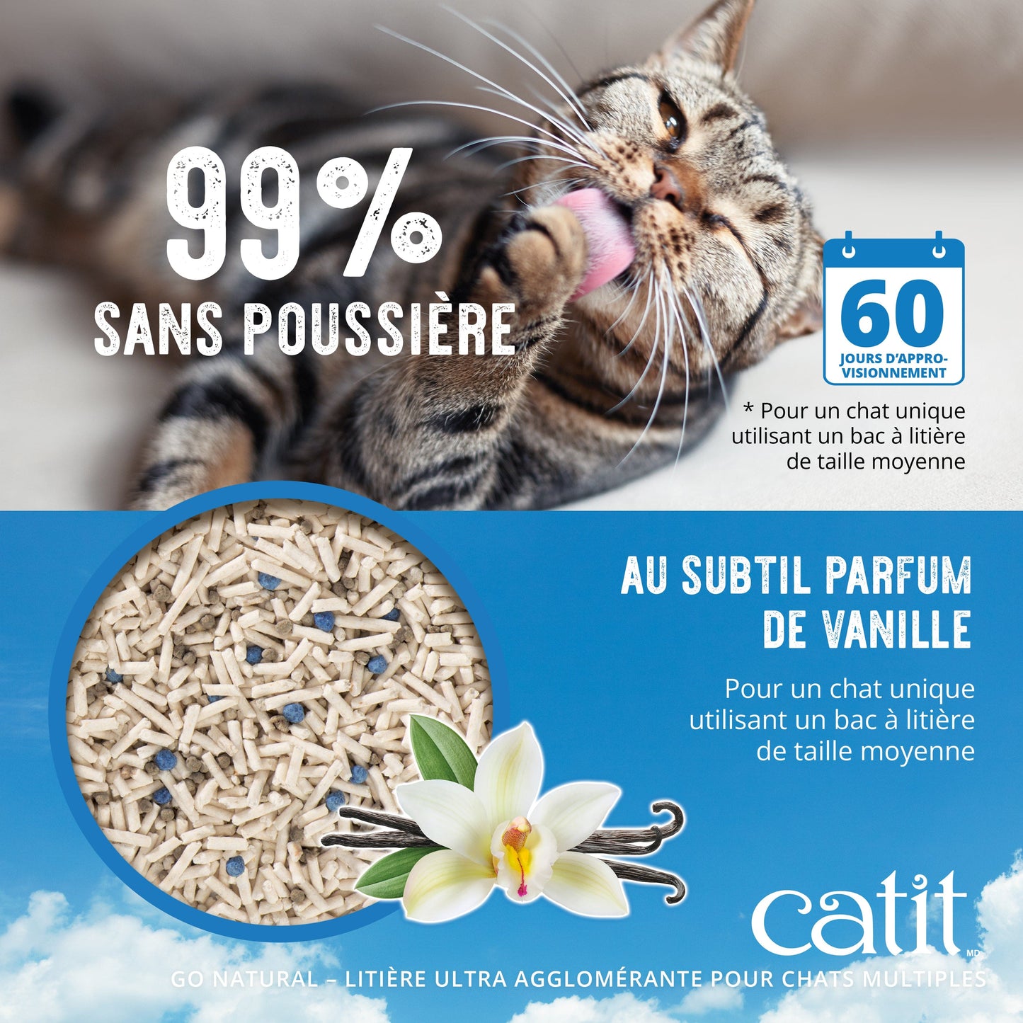 Litière agglomérante pour chat en cosses de pois et bentonite - Catit Go Natural