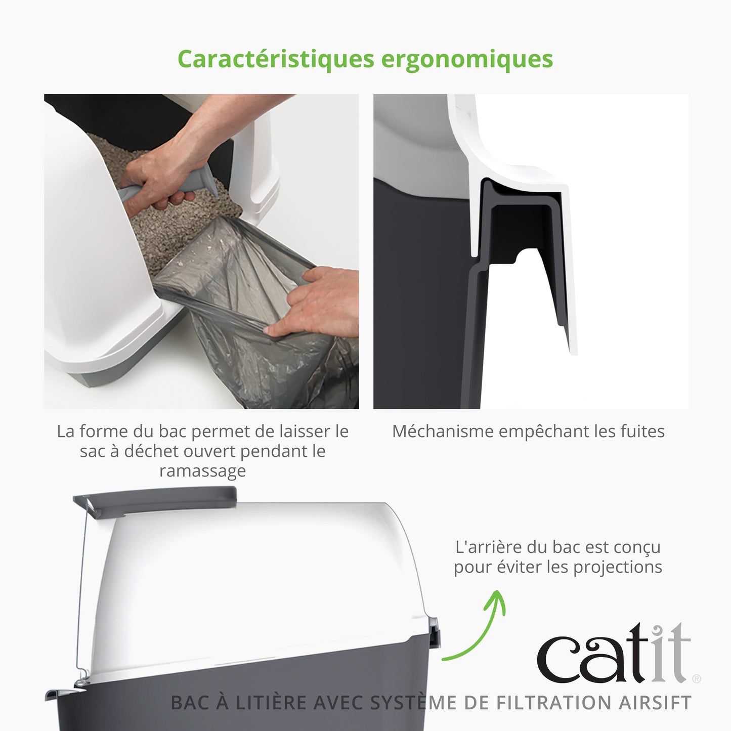 Bac à litière pour chat avec système de filtration Airsift - Catit - Regular