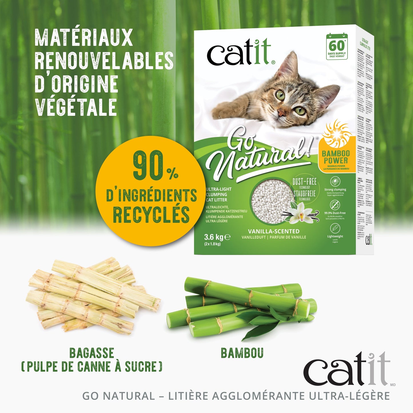 Litière agglomérante pour chat en bambou - Catit Go Natural - 3,6kg