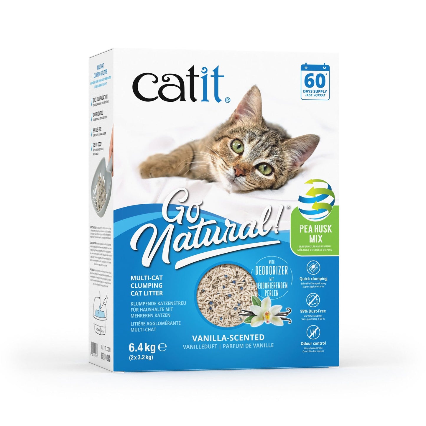 Litière agglomérante pour chat en cosses de pois et bentonite - Catit Go Natural